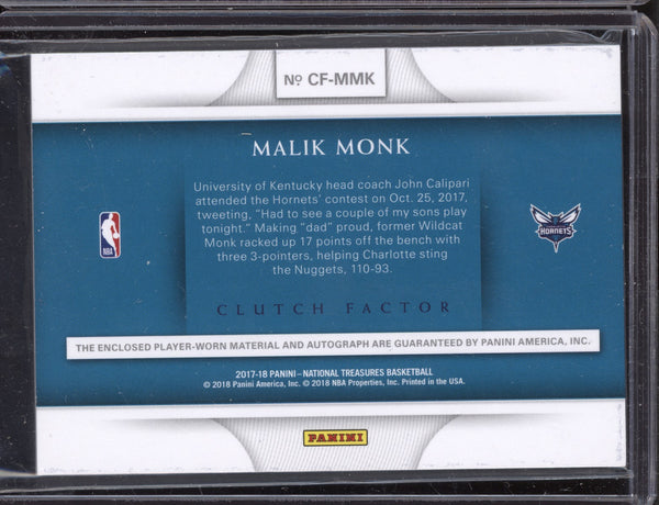 Malik Monk 2017-18 Panini National Treasures Clutch Factor RPA RC 13/25