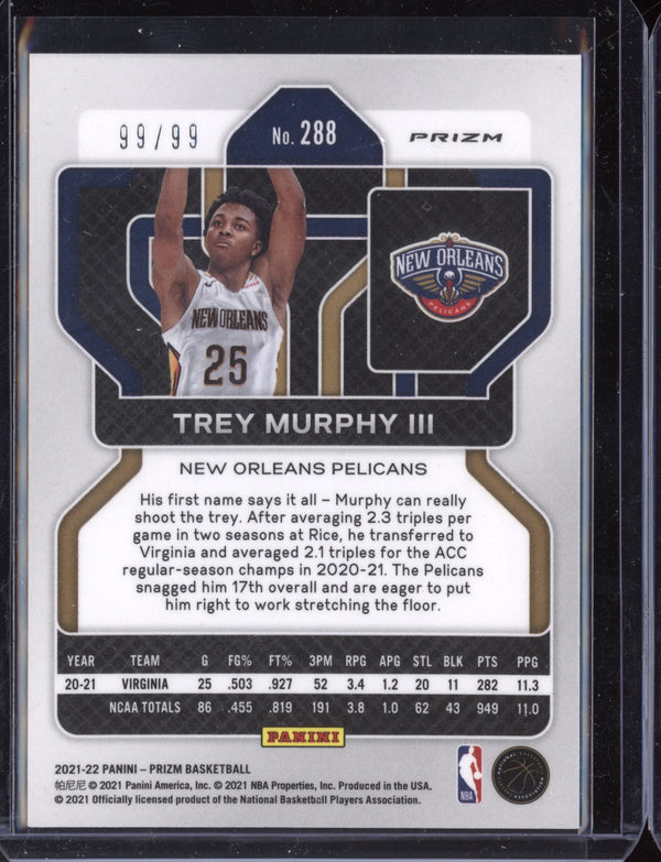 Trey Murphy III 2021-22 Panini Prizm Purple Prizm RC 99/99