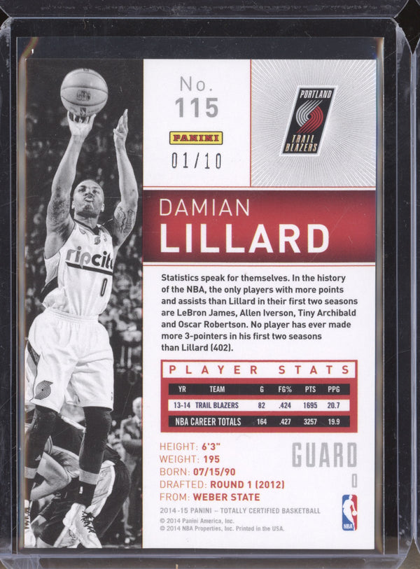 Damian Lillard 2014-15 Panini Totally Certified 115 Platinum Gold 1/10