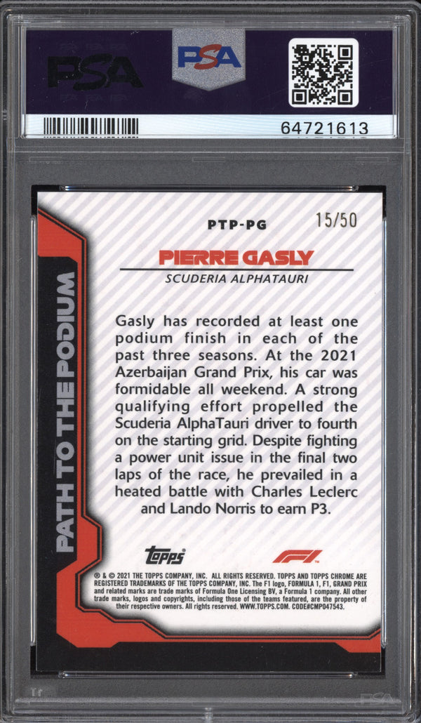 Pierre Gasly 2021 Topps Chrome Formula One Path to the Podium Gold Wave 15/50 PSA  10