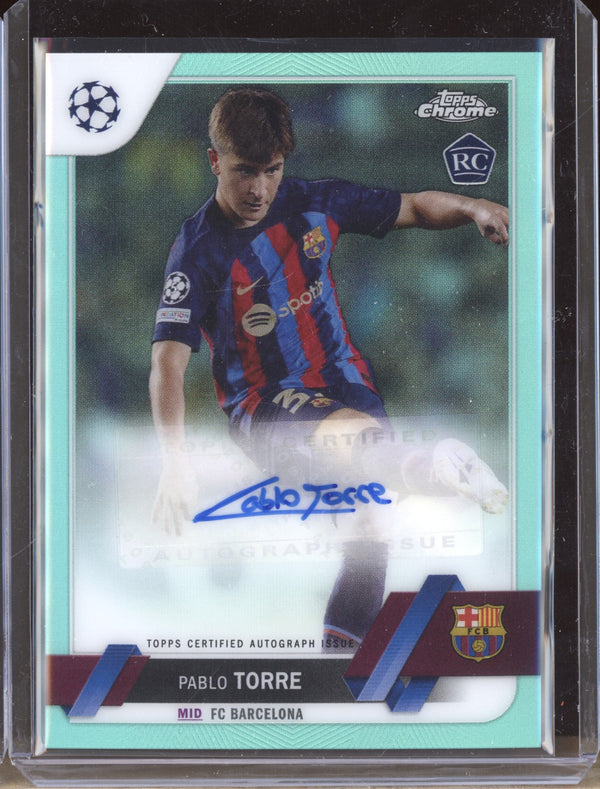 Pablo Torre 2022-23 Topps Chrome UEFA Club CA-PT Aqua Auto RC 155/199