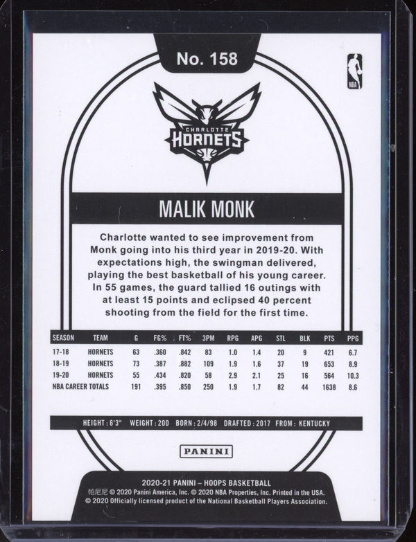 Malik Monk 2020-21 Panini Hoops Green 31/99