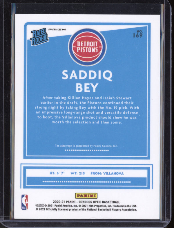 Saddiq Bey 2020/21 Panini Optic Rated Rookie Signature Holo RC