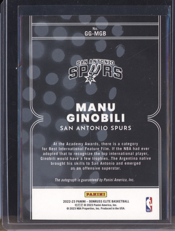 Manu Ginobili 2022-23 Panini Donruss Elite GG-MGB Genre Graphs Auto