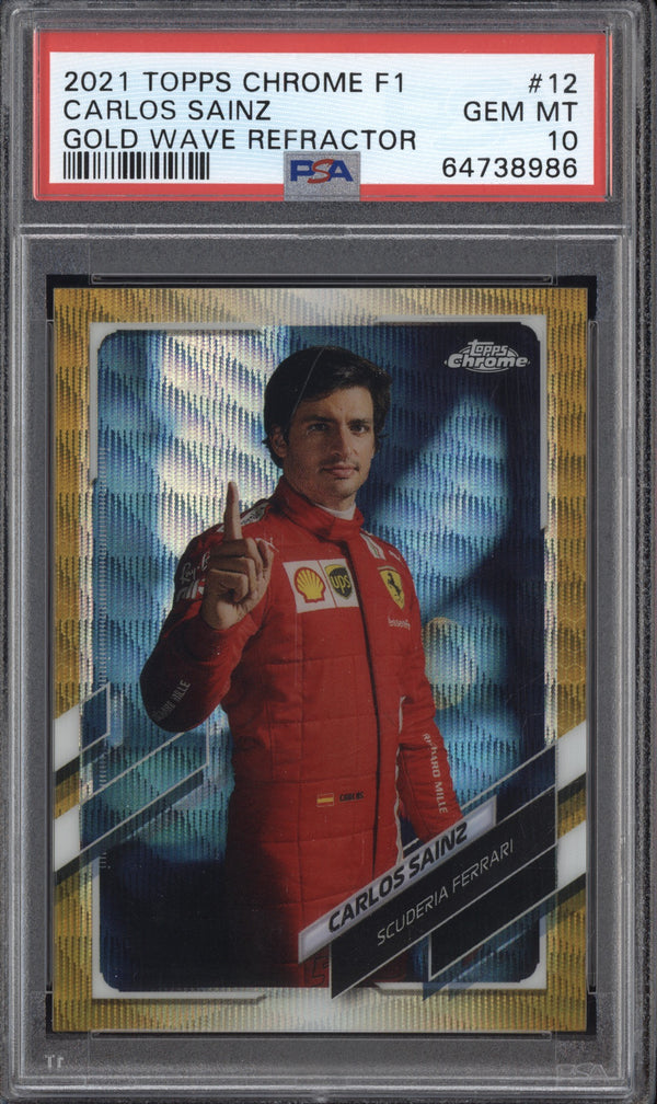 Carlos Sainz 2021 Topps Chrome Formula One Gold Wave Refractor 25/50 PSA  10