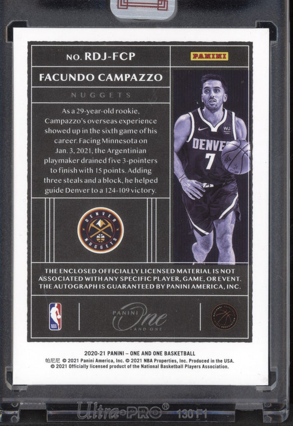 Facundo Campazzo 2020-21 Panini One and One Rookie Dual Jersey Auto RC 13/99