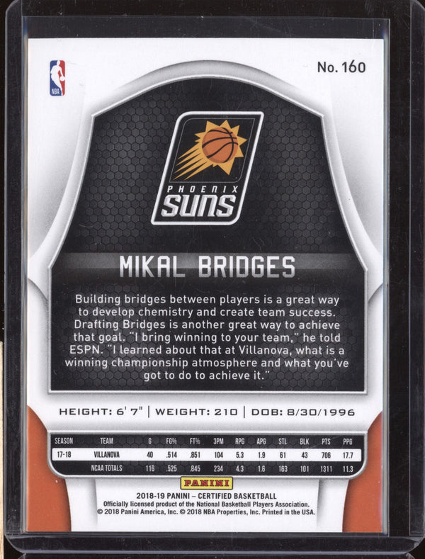 Mikal Bridges 2018-19 Panini Certified 160 Blue RC 180/199