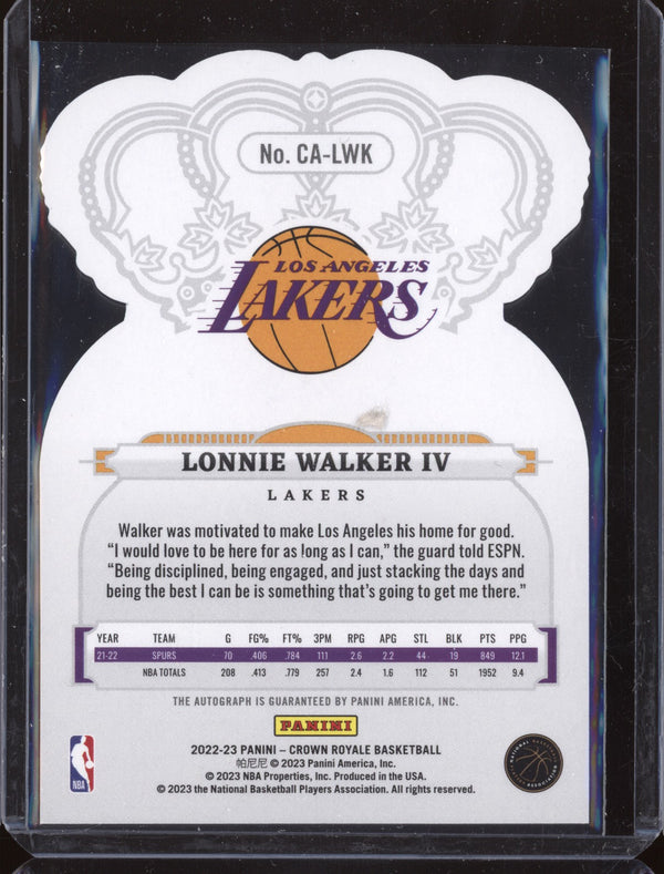 Lonnie Walker IV 2022-23 Panini Crown Royale CA-LWK Crown Auto Blue 64/75