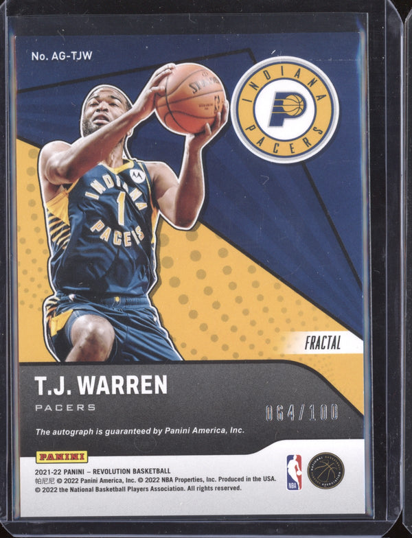 T.J. Warren 2021-22 Panini Revolution AG-TJW Fractal Auto 64/100