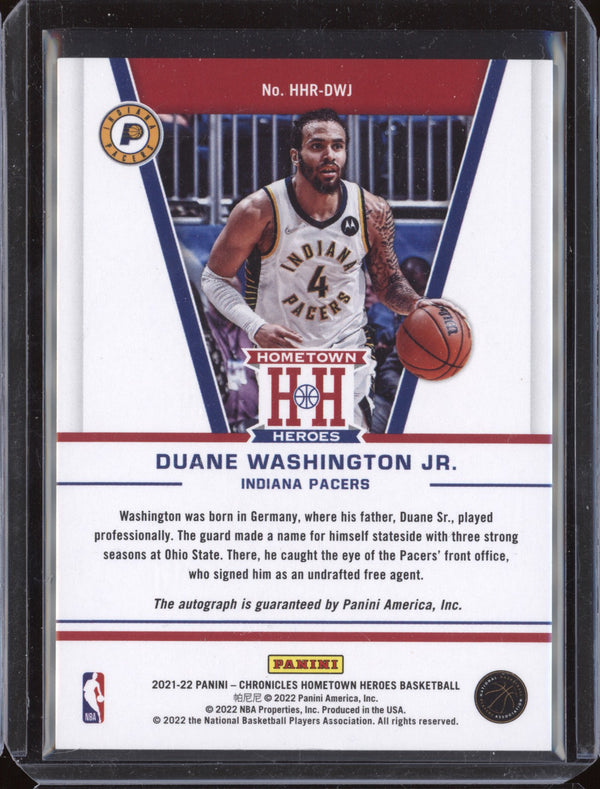 Duane Washington Jr 2021-22 Panini Chronicles Hometown Heroes Auto Purple RC /25