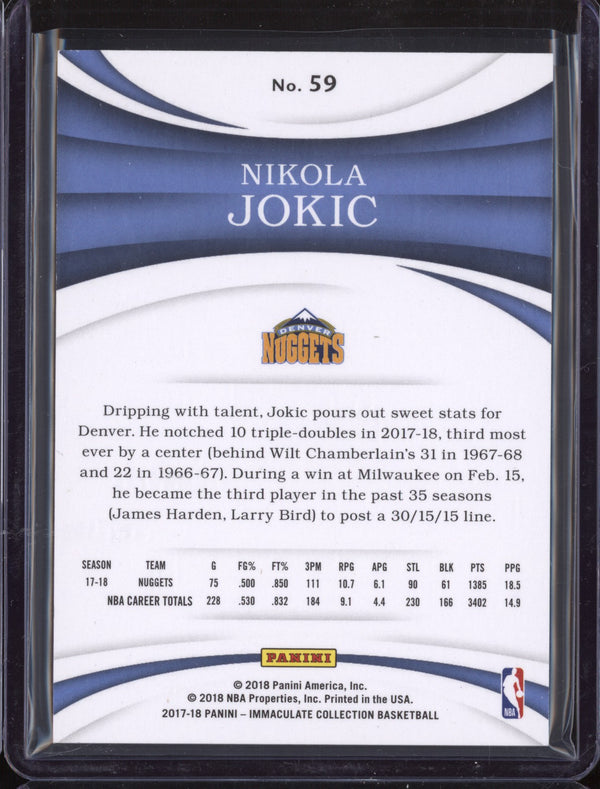 Nikola Jokic 2017-18 Panini Immaculate 59 Gold 8/10