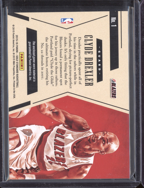 Clyde Drexler 2015-16 Panini Gold Standard 1 Golden Jumbo Threads Patch 07/10