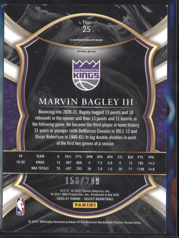 Marvin Bagley III 2020-21 Panini Select 25 Concourse Light Blue 156/299