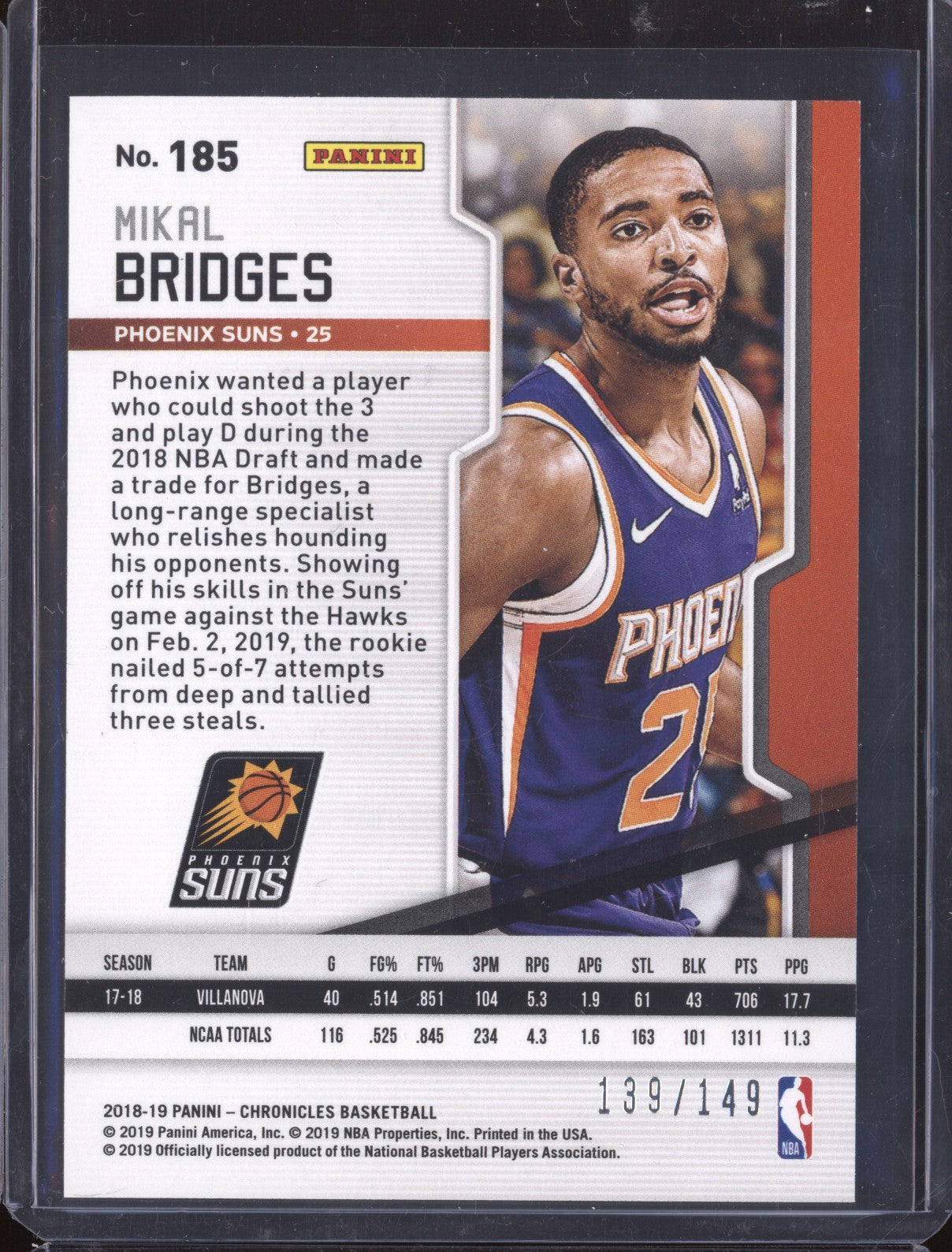 Mikal Bridges 2018-19 Panini Chronicles 185 Playoff Red RC 139/149