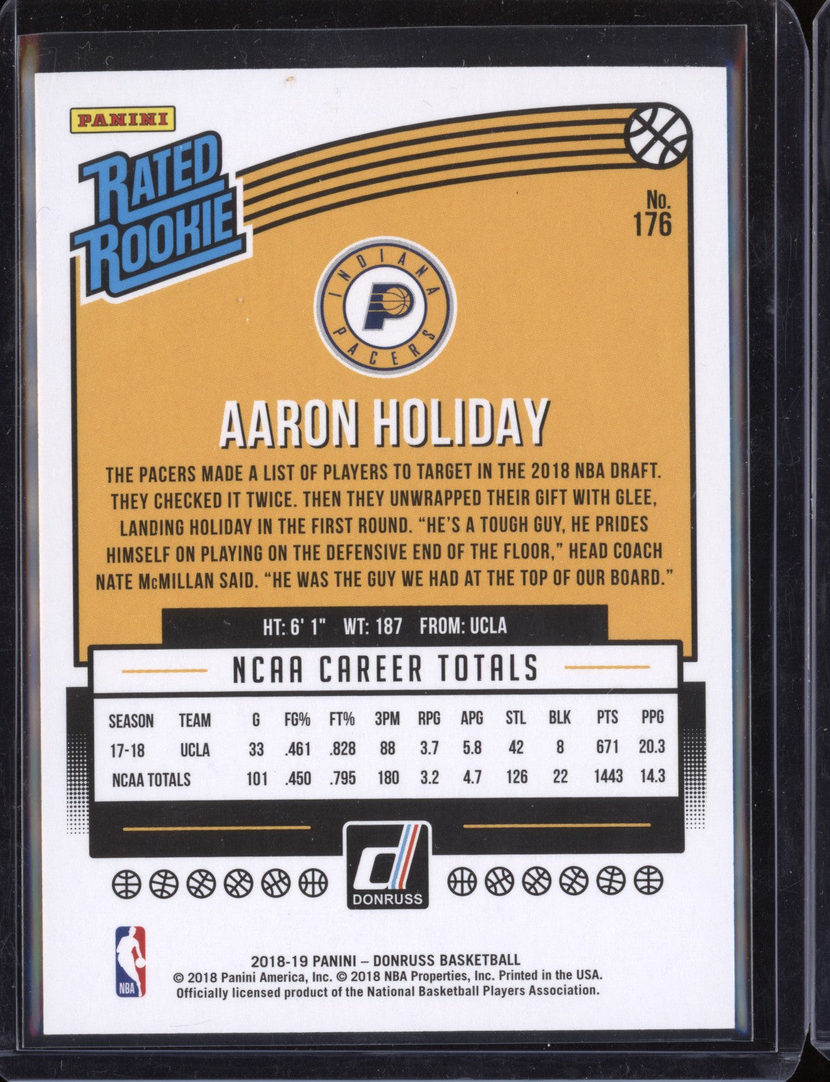 Aaron Holiday 2018/19 Panini Donruss Press Proof Blue Laser RC 23/49