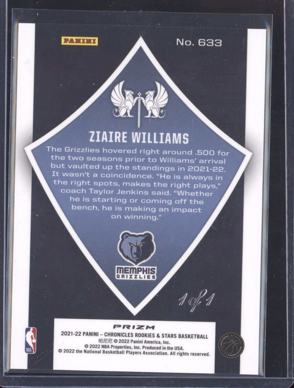 Ziaire Williams 2021-22 Panini Chronicles 633 Crusade Black RC 1/1