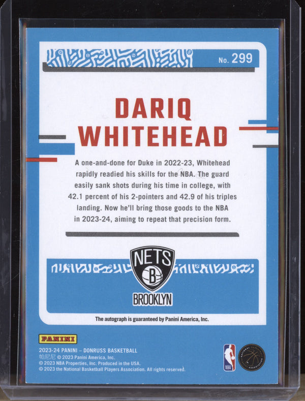 Dariq Whitehead 2023-24 Panini Donruss 299 Rookie Auto RC