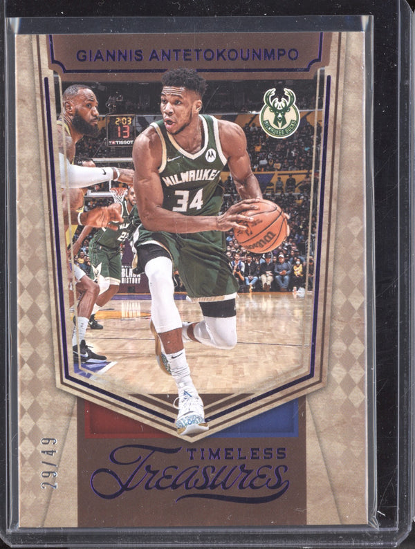 Giannis Antetokounmpo 2021-22 Panini Chronicles 468 Timeless Treasures Purple 29/49