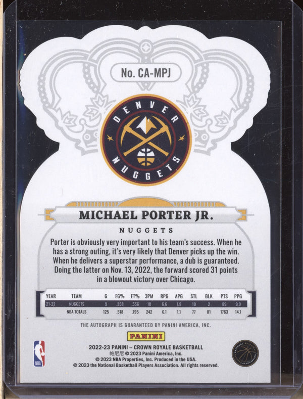 Michael Porter Jr 2022-23 Panini Crown Royale CA-MPJ Crown Auto Blue 38/75