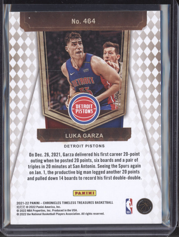 Luka Garza 2021-22 Panini Chronicles 464 Timeless Treasures Blue RC 51/99