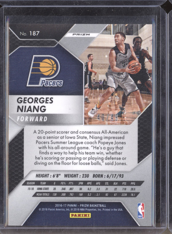 Georges Niang 2016-17 Panini Prizm 187 Orange RC 40/49