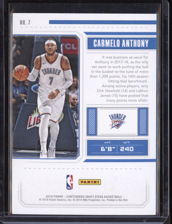 Carmelo Anthony 2018/19 Panini Contenders Draft Picks Draft Ticket 46/99