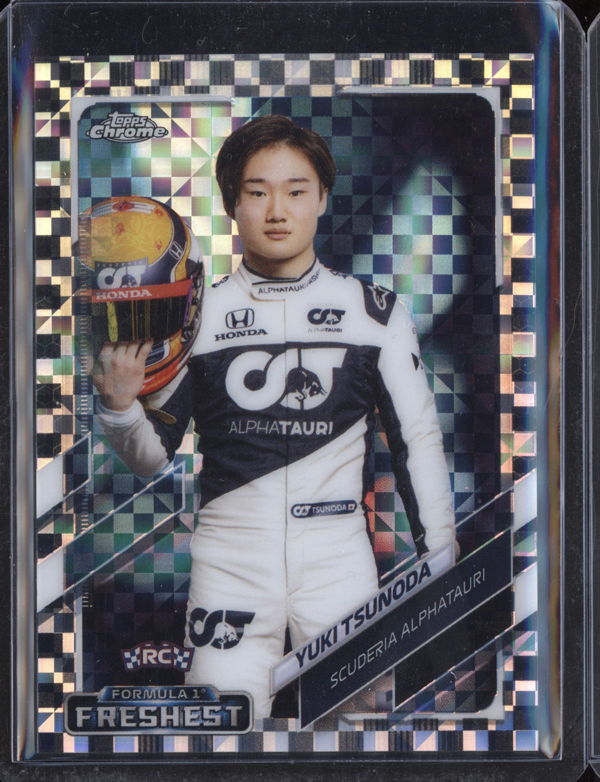 Yuki Tsunoda 2021 Topps Chrome Formula One Checker Flag RC