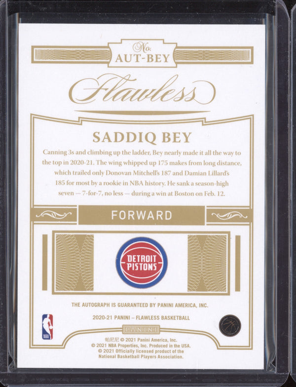 Saddiq Bey 2020-21 Panini Flawless AUT-BEY Autograph RC 04/15