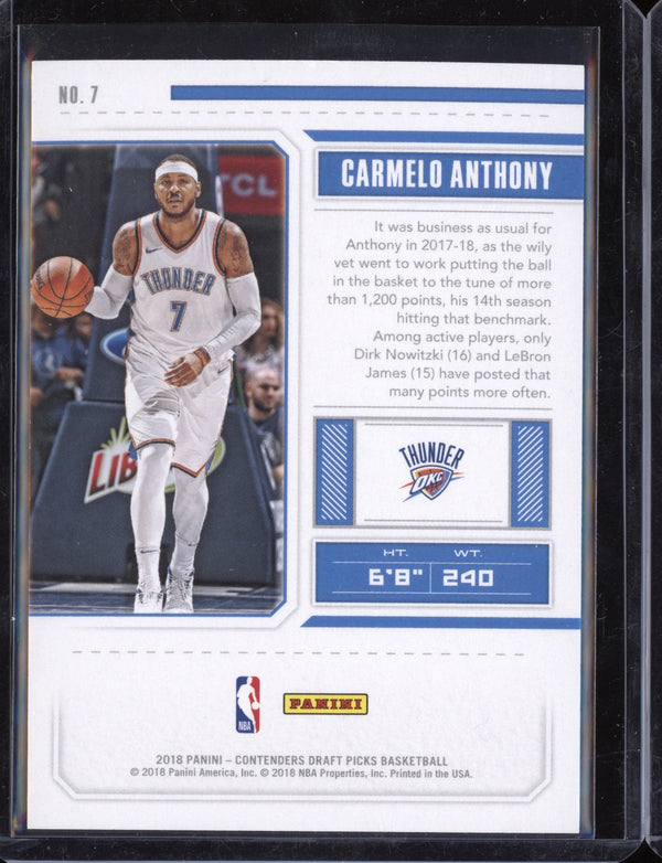 Carmelo Anthony 2018/19 Panini Contenders Draft Picks Draft Ticket 38/99