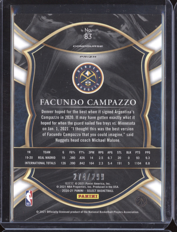 Facundo Campazzo 2020-21 Panini Select 83 Concourse Light Blue RC 274/299