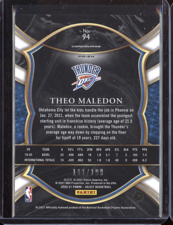 Theo Maledon 2020-21 Panini Select Concourse Red RC 111/199