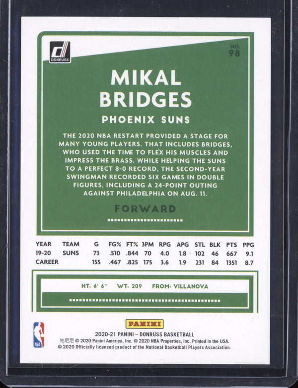 Mikal Bridges 2020-21 Panini Donruss Choice Gold 10/10