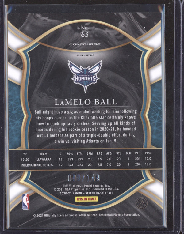 LaMelo Ball 2020-21 Panini Select 63 Concourse White RC 99/149