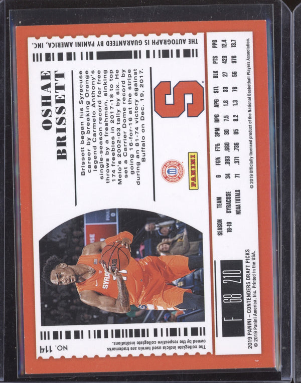 Oshae Brissett 2019-20 Panini Contenders Draft Picks 114 College Ticket Auto RC