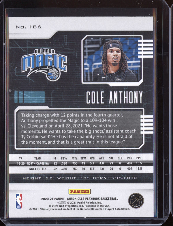 Cole Anthony 2020-21 Panini Chronicles Playbook RC