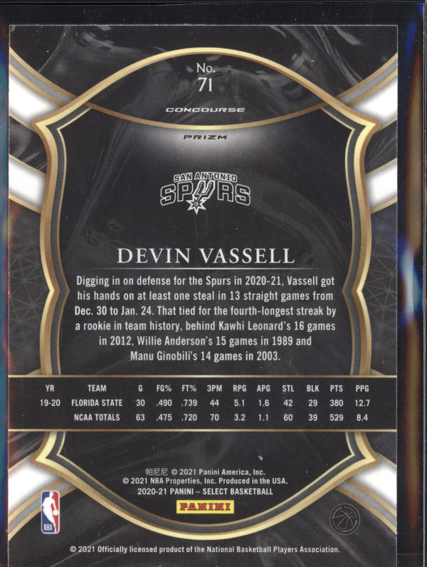 Devin Vassell 2020-21 Panini Select 71 Concourse Red White Green Ice RC