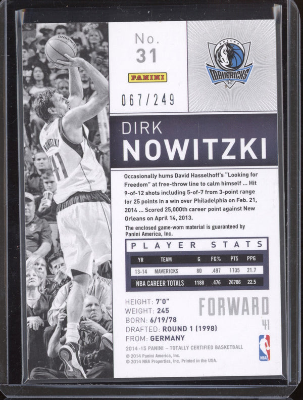 Dirk Nowitzki 2014-15 Panini Totally Certified 31 Red Jersey 67/249