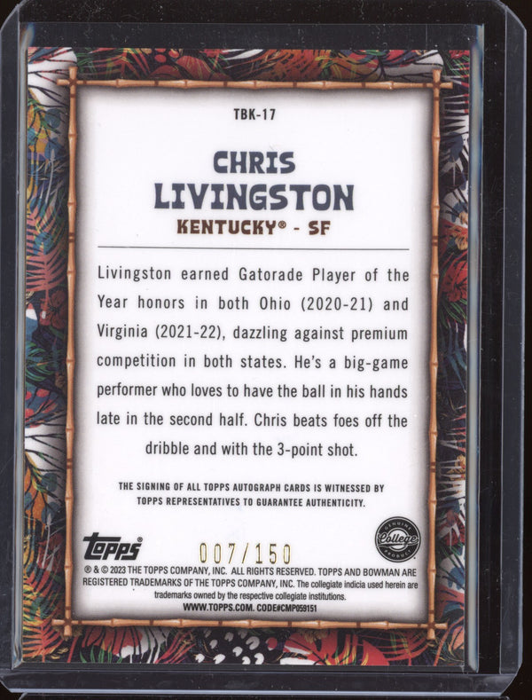 Chris Livingston 2022-23 Bowman Chrome University TBK-17 Big Kahuna Auto RC