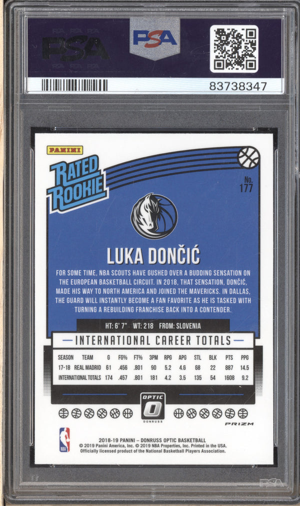 Luka Doncic 2018-19 Panini Donruss Optic 177 Holo RC PSA 9