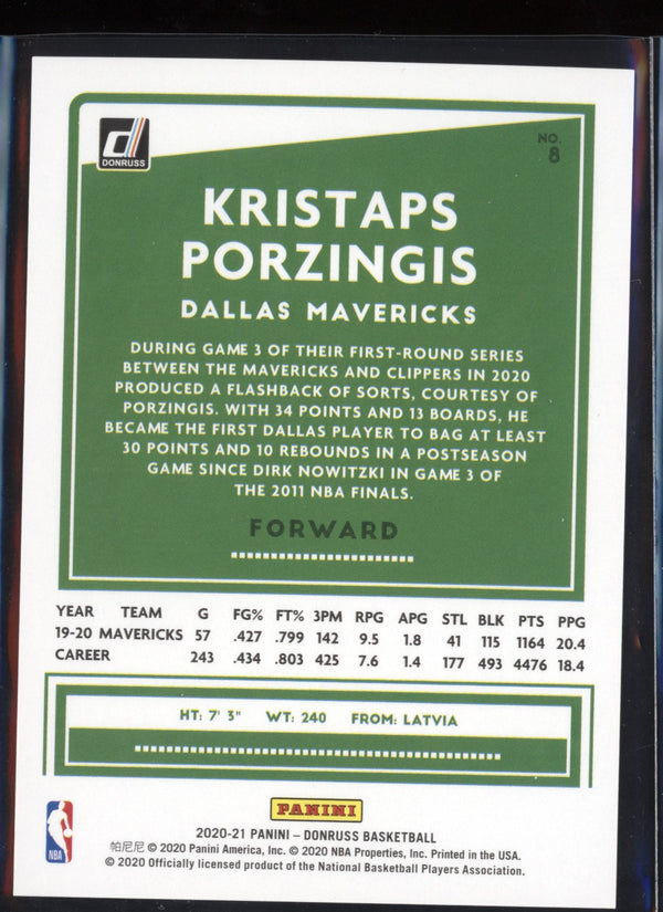 Kristaps Porzingis 2020/21 Panini Donruss Choice Red  09/99