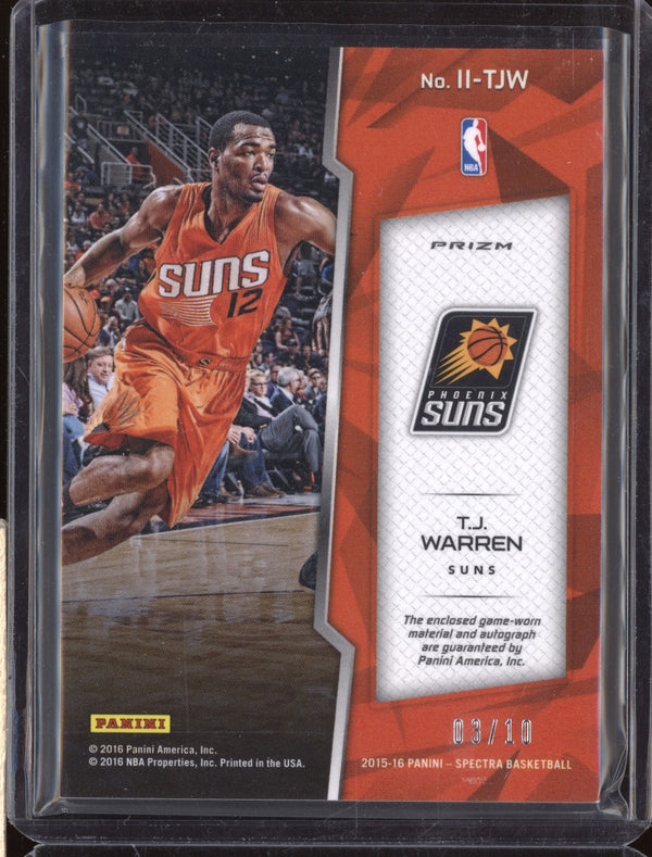 T.J. Warren 2015-16 Panini Spectra Indelible Ink Jersey Auto Gold Patch 3/10