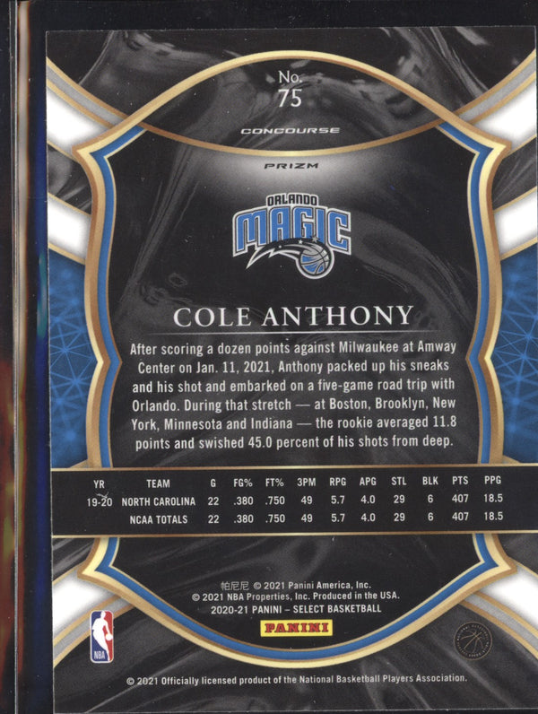 Cole Anthony 2020-21 Panini Select 75 Concourse Blue Retail RC