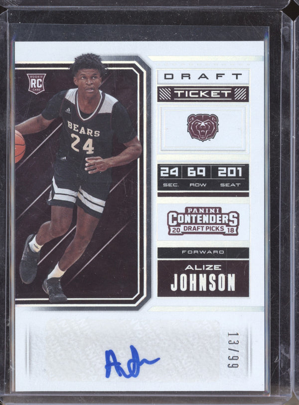 Alize Johnson 2018-19 Panini Contenders Draft Picks 95 College Ticket Draft Auto RC 13/99