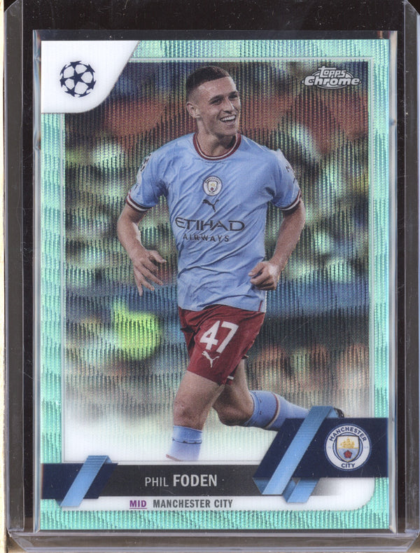 Phil Foden 2022-23 Topps Chrome UEFA Club 47 Aqua Wave 27/199