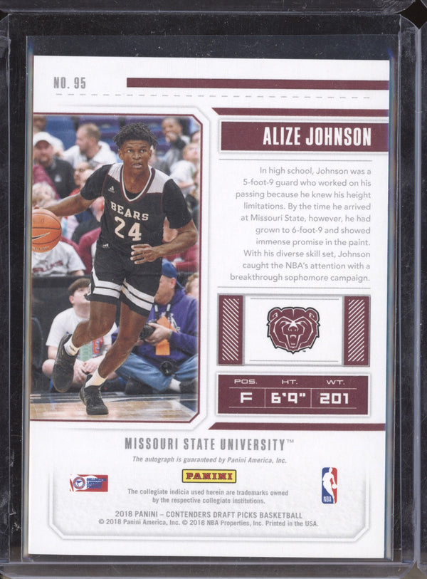 Alize Johnson 2018-19 Panini Contenders Draft Picks 95 College Ticket Draft Auto RC 13/99