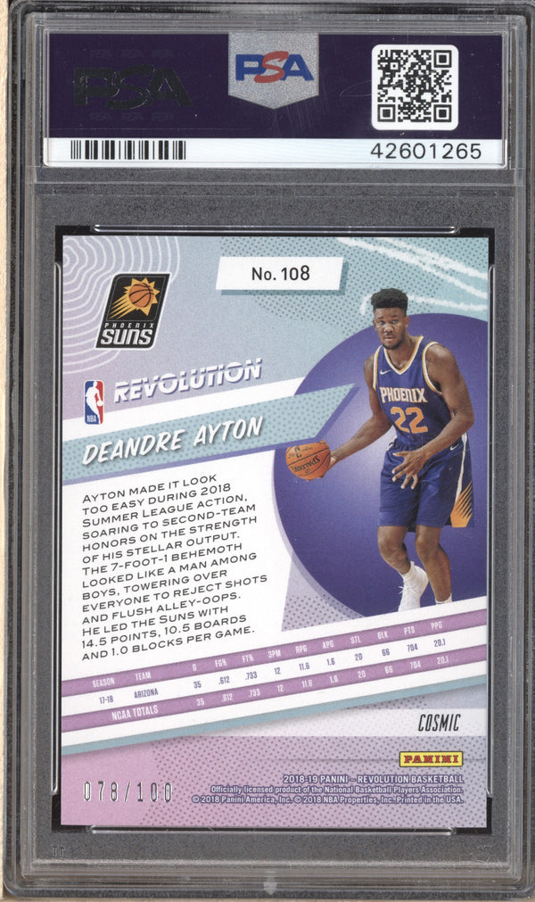 Deandre Ayton 2018-19 Panini Revolution 108 Cosmic RC 78/100 PSA 10