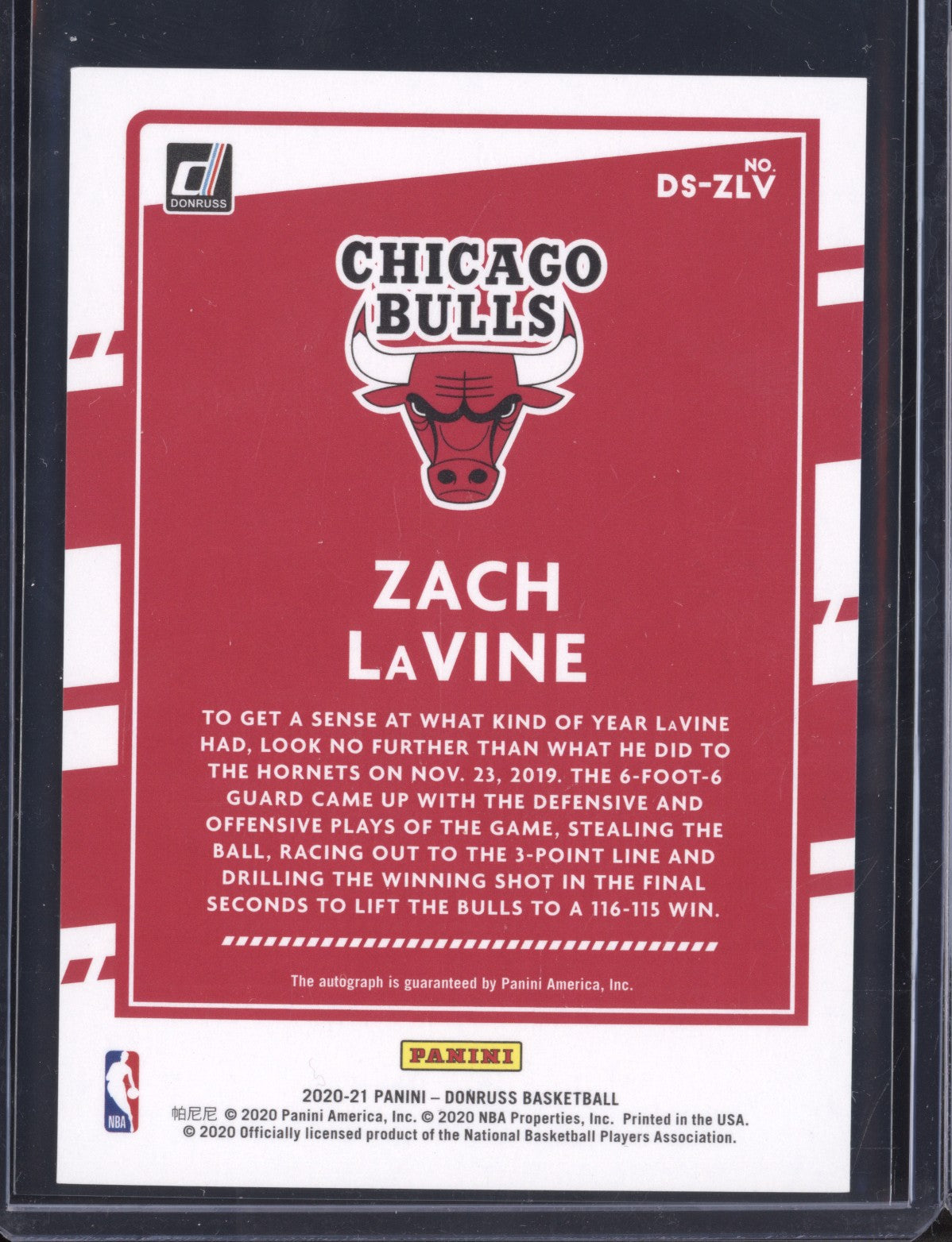 Zach LaVine 2020/21 Panini Donruss Choice Dominators Signature 46/49