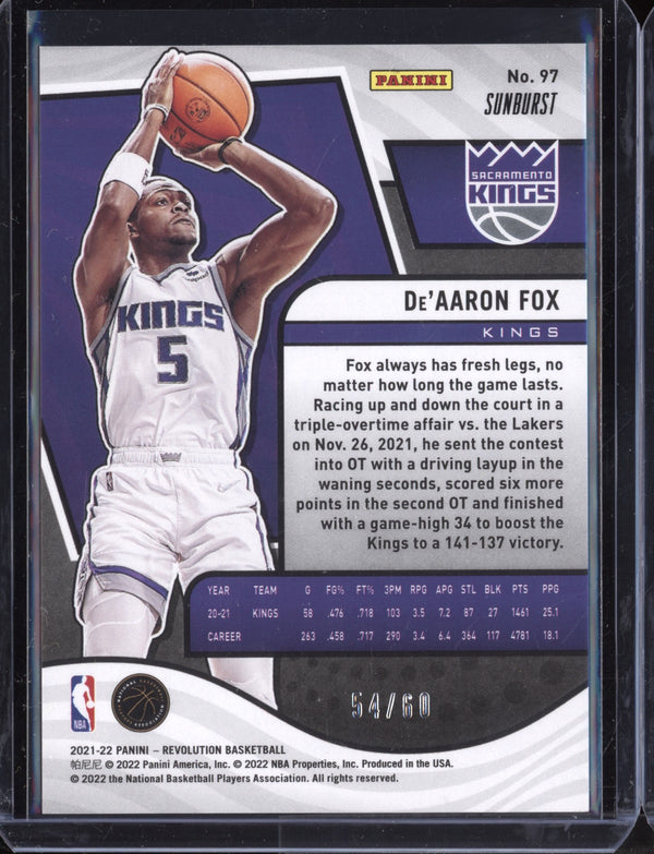 De'Aaron Fox 2021-22 Panini Revolution Sunburst 54/60