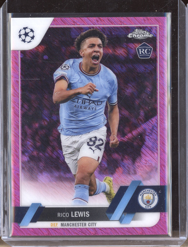 Rico Lewis 2022-23 Topps Chrome UEFA Club 163 Pink Shimmer 186/250