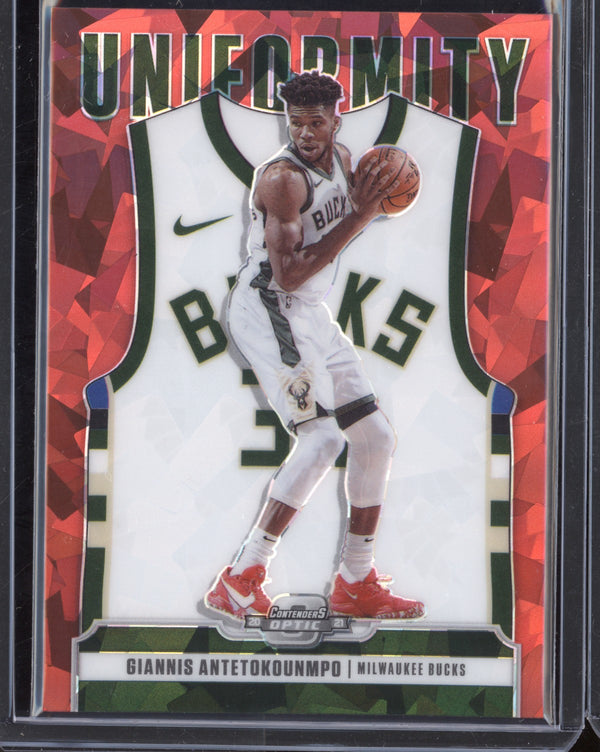 Giannis Antetokounmpo 2020-21 Panini Contenders Optic Uniformity Red Cracked Ice